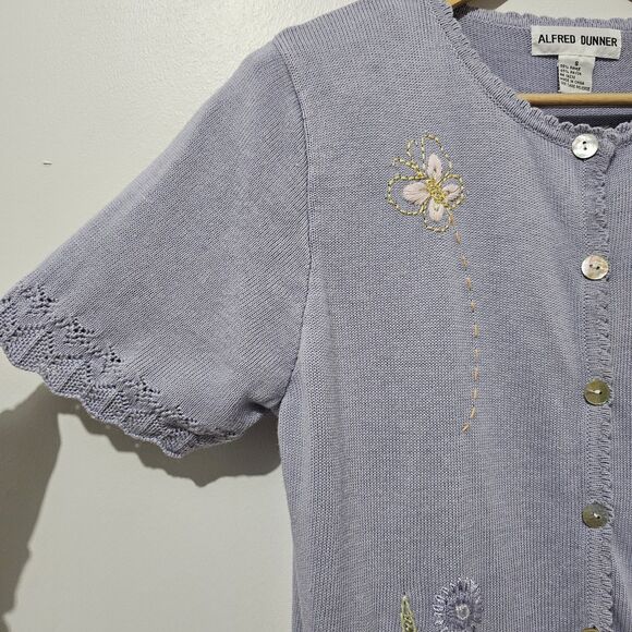 Alfred Dunner - Sweater Cardigan Button Embroidered Floral - Size S - Purple - Picture 7 of 9
